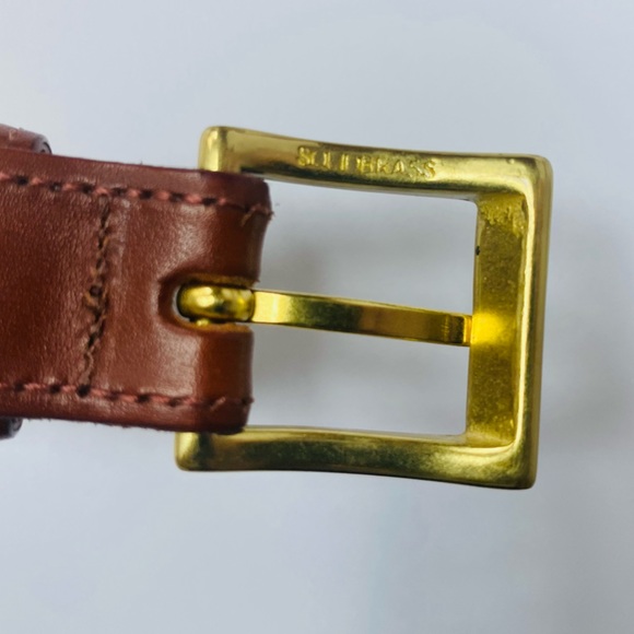 Mens Orvis belt size 42” fabric and leather belt brass buckle khaki and brown - Picture 5 of 11